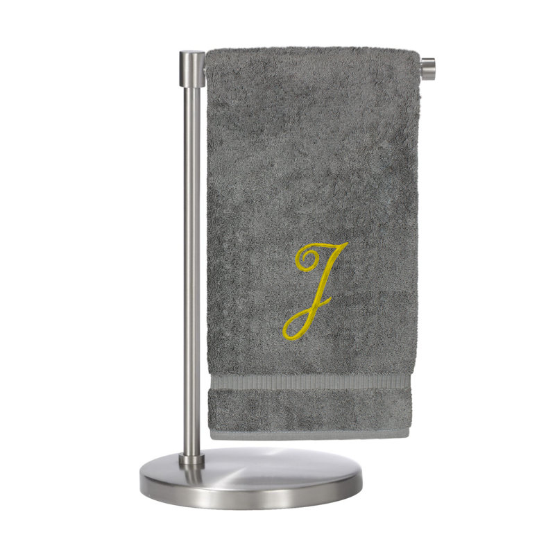 Serviettes de bain monogrammées - ensemble de 1 - lettre en script, J, Gris / Or