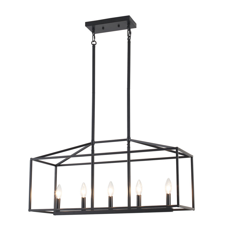 5 - Light Dimmable Kitchen Island Square / Rectangle Chandelier, 5 Lights, Black