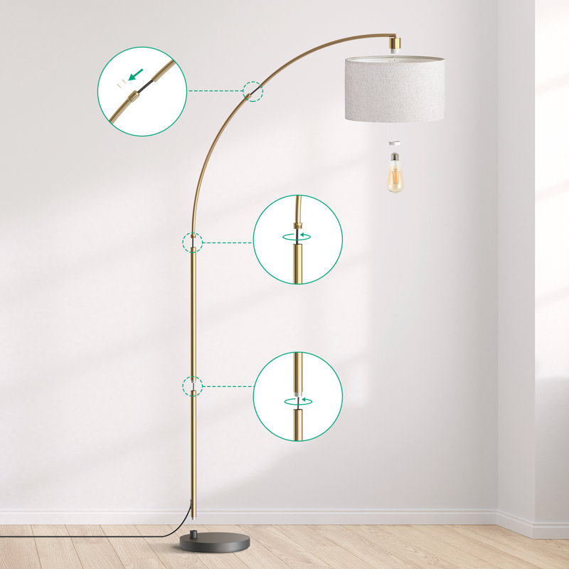 Lampe sur pied arquée 78,4 po Salcedo, Noir / or
