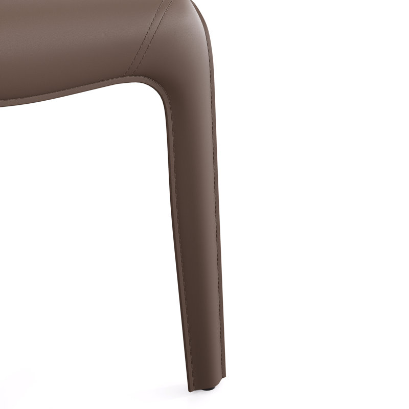 Saddle Leather Dining Chair Upholstered Side Chair With Padded Seat, Armless Vanity Chair With Metal Frame For Dining Living Room Vanity Office, Brown