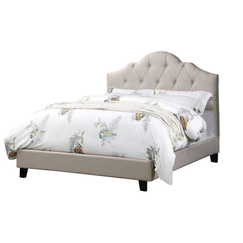 Cadre de lit brun en polyfibre pleine grandeur avec lit en bois massif pour chambre à coucher, tête de lit et
