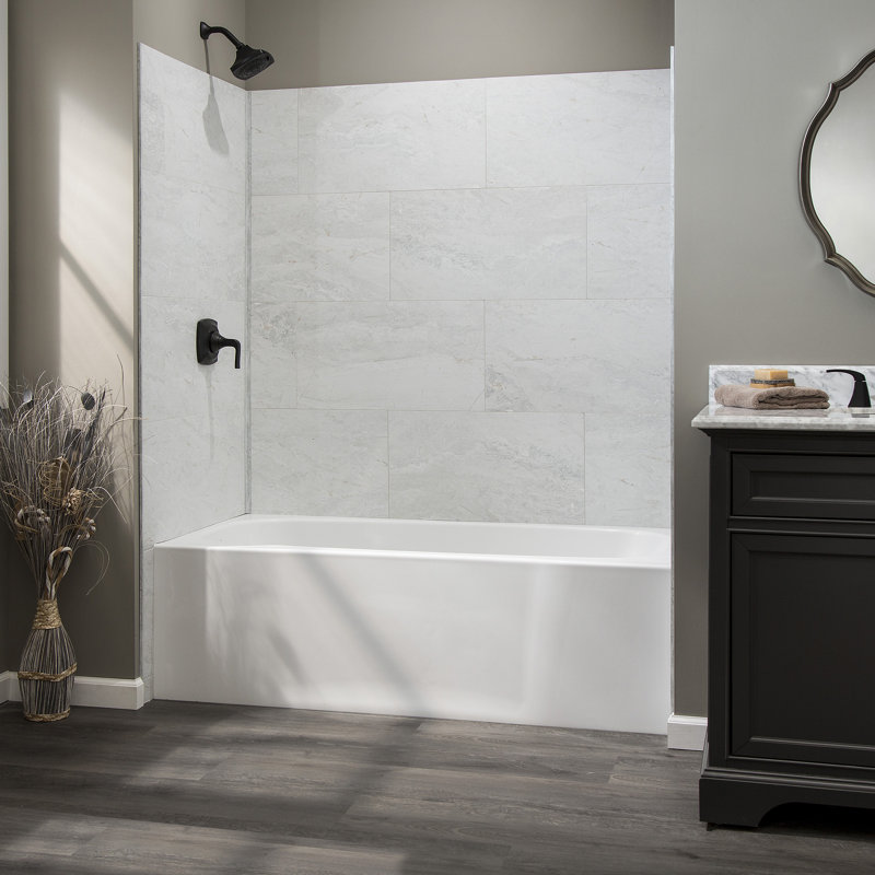 Palisade 25.6 in. x 14.8 in. Tile Shower and Tub Surround Kit, Polar Frost