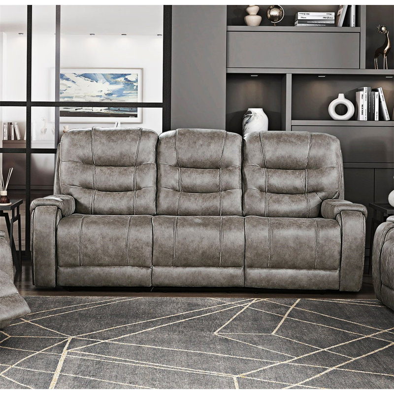 1Pc Double Reclining Sofa Polished Microfiber Upholstery, Plush Seating, Ish  Solid Wood Frame Furniture