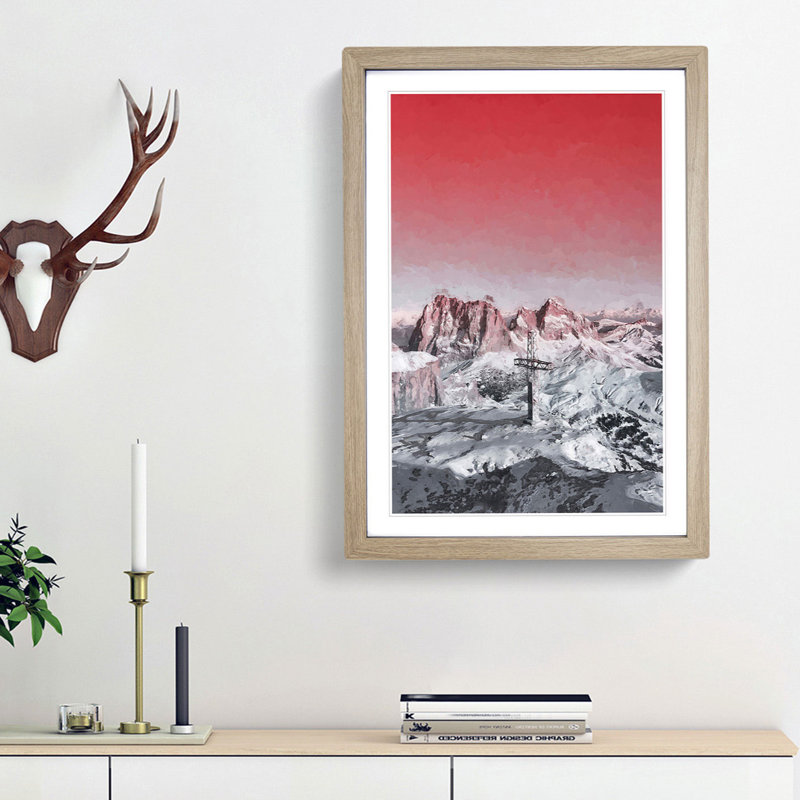 Cross in the Mountains in Abstract - Picture Frame Graphic Art Print, 36cm H x 27cm W x 2cm D, Oak Framed