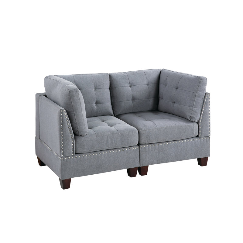 Modulaire - chaise 2 pièces en forme de lin gris, 32 po x 32 po x H 35 po, avec structure en bois gris, tissu H Supreme