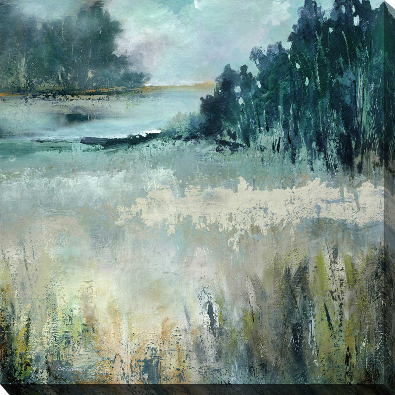 Calm River Valley par Carol Robinson - Peinture, L 18 po x H 18 po, Toile tendue