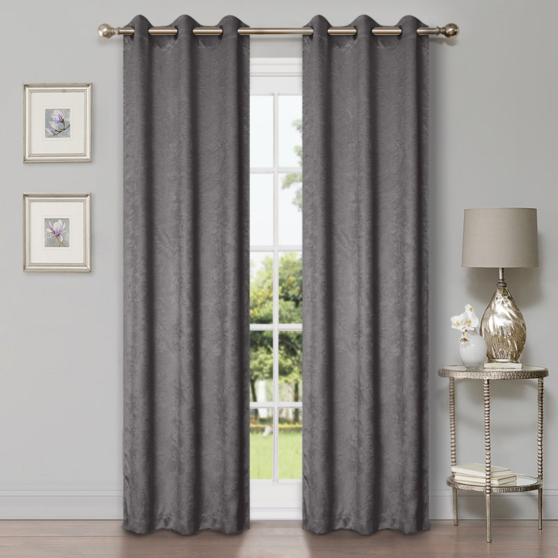 Vedder Geometric Pattern 100% Polyester Room Darkening Thermal Curtain Panels, 52" W x 108" L, Silver