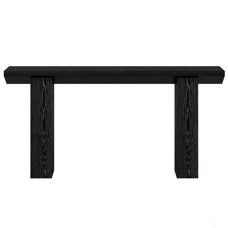 64" Industrial Farmhouse Extra Long Console Table - Narrow Behind Couch Sofa Table For Entryway & Hallway, Black Wood Grain Finish