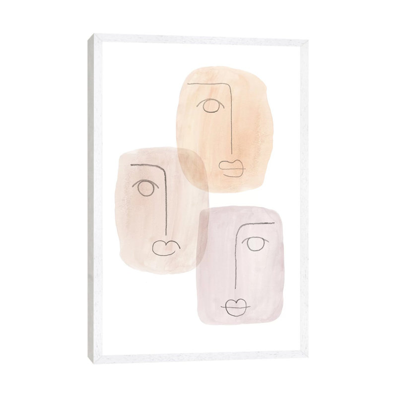 Abstract Boho Faces - Painting on Canvas, 101.6cm H x 66.04cm W x 3.81cm D, White Framed