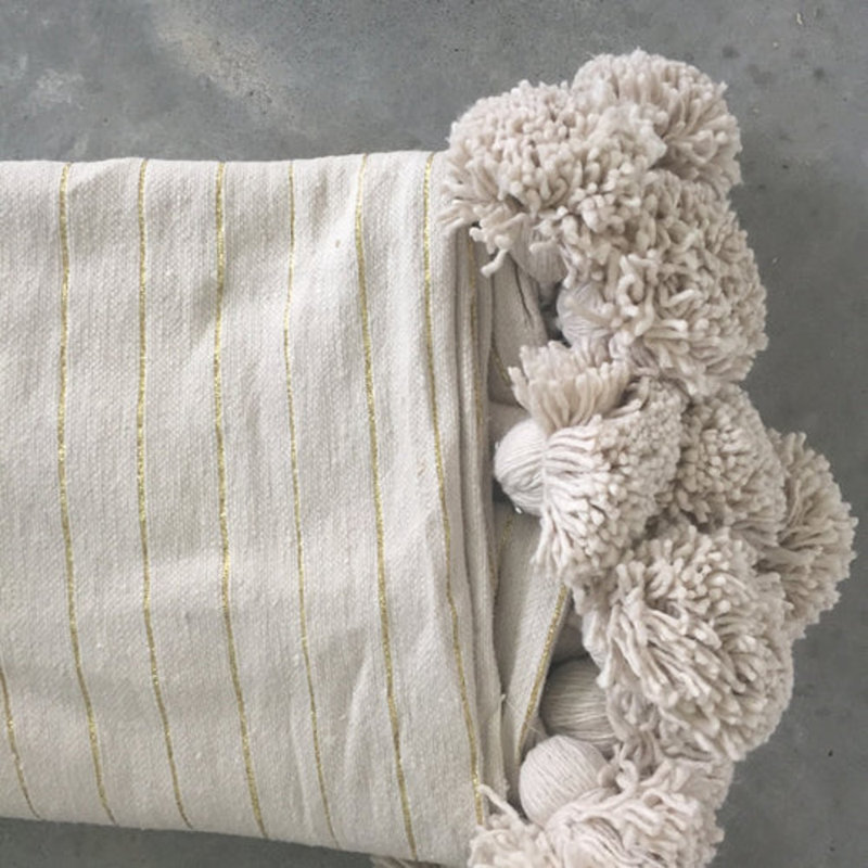 Striped Cotton Pillow Cover, Gold/Cream