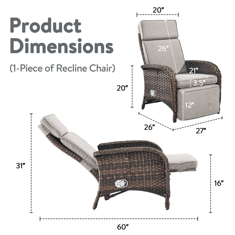 Chaise longue inclinable et réglable en osier Serita Caeden, Beige