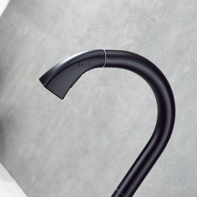 Contemporary Pull Down Single Handle Kitchen Faucet, Matte Black