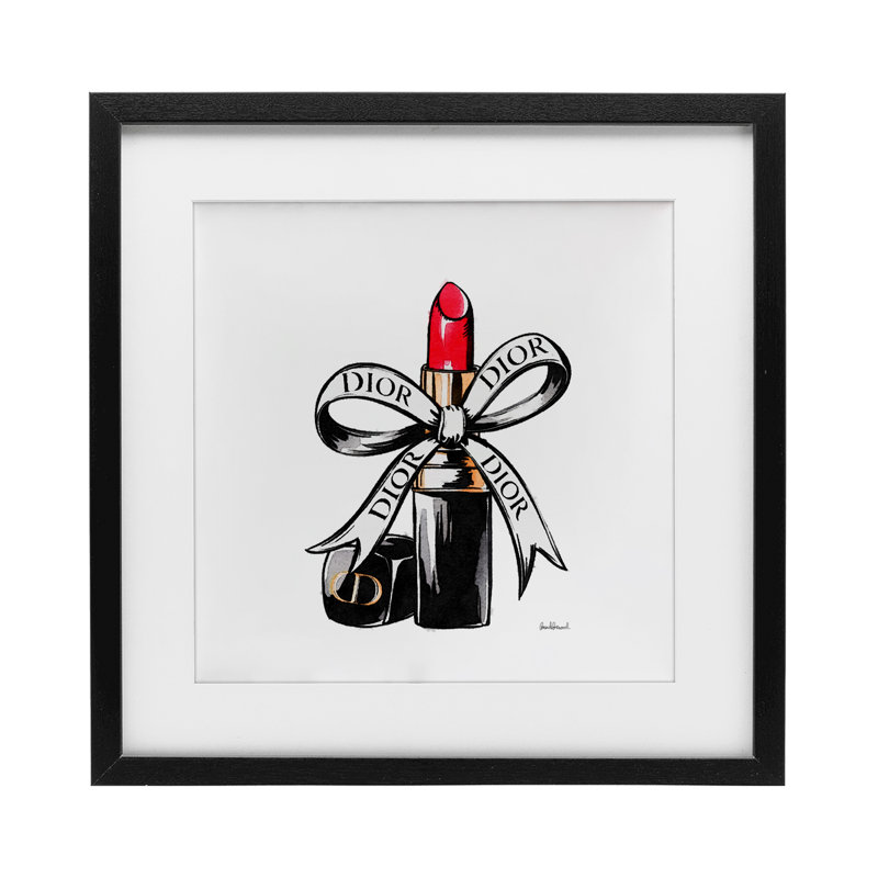 Reproduction luxueuse encadrée de ruban de rouge à lèvres sous verre, design par Amanda Greenwood, H 13 po x l 13 po