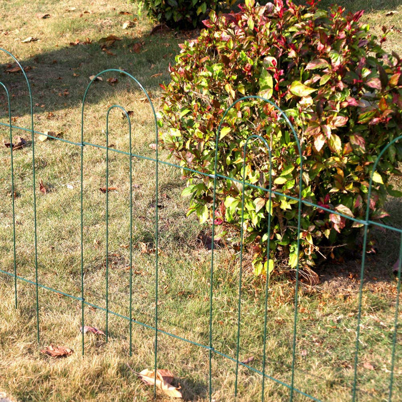 14 panels Decorative Garden Fences and Borders for Dogs 32in(H)×20ft(L) No Dig Metal Fence, Green