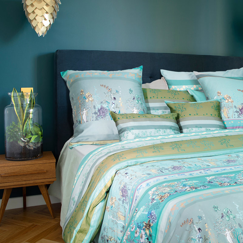 Housse De Couette Jardin Enchante Aqua Satin De Coton 120 Fils/Cm