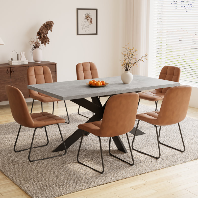 Ensemble de salle à manger Derose, table de salle à manger extensible avec chaises, Brun, 7 pièces : table, 6 chaises