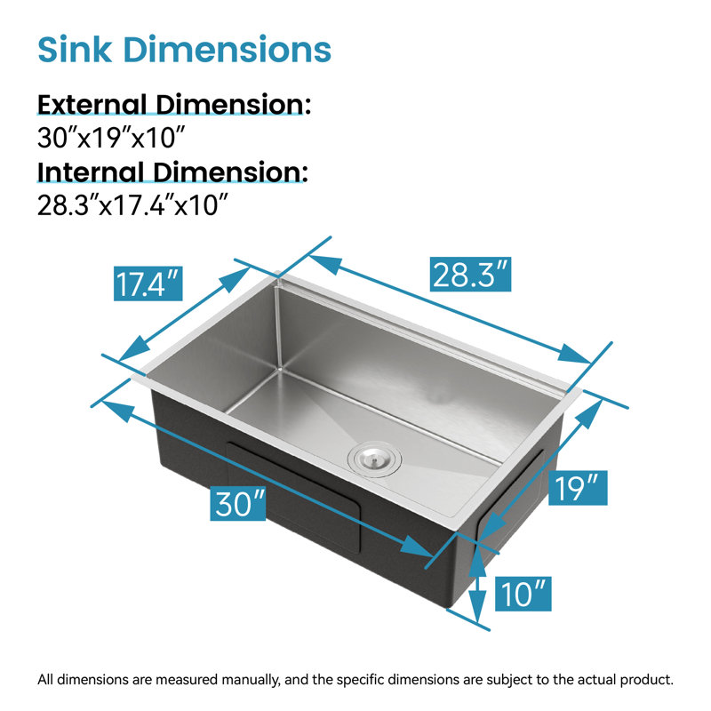 Stainless Steel Kitchen Sink 30"X19" Undermount, Single Bowl With Cutting Board, Colander, Finish, Effective Drainage System 304 To Scratches, Brushed Look