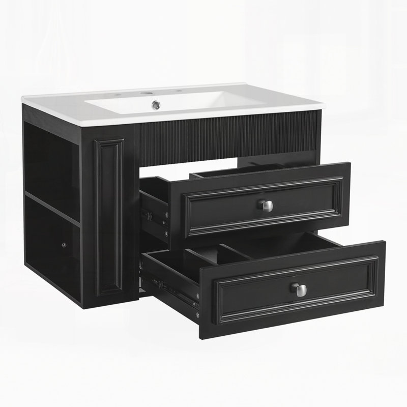 Meuble-lavabo mural 30 po avec 2 tiroirs, Noir