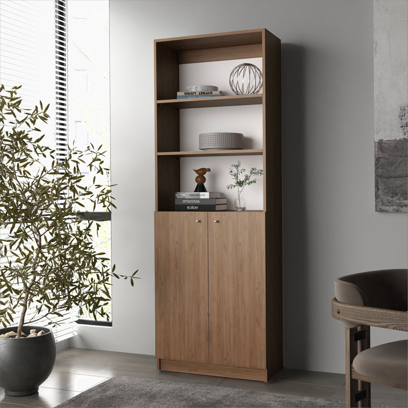 Natural Oak and White 2-Door Bookcase with Open Storage