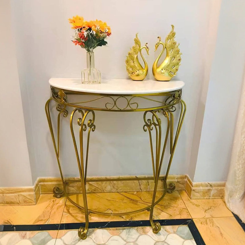 35.4'' Half Moon Metal Sofa Console Table with Ornate Scroll Legs