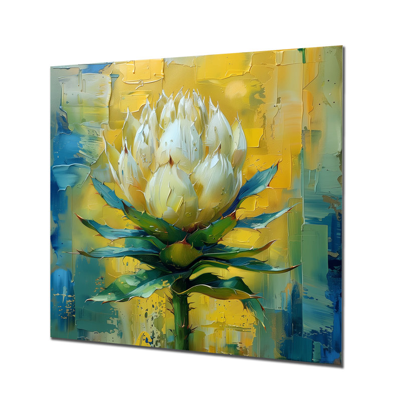 «Blooming Yellow Scottish Thistle Thistle Collage», art mural Thistle, Métal métal, H 16 po x l 16 po x P 1 po