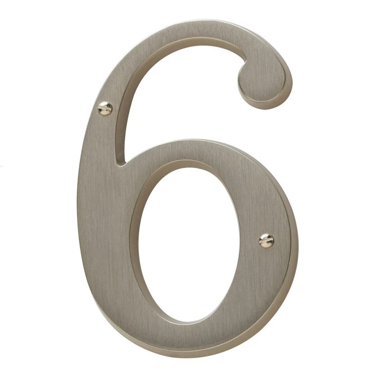 4.75" H Brass House Number, 6, Polished Chrome