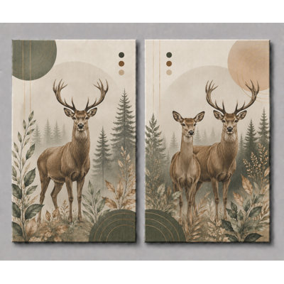 Très grand ensemble de 2 impressions murales sur bois forêt de cerfs, œuvre d'art rustique sur bois pour le salon, chambre à coucher, décoration de chambre à coucher 24 x 36 pouces - prête à être accrochée