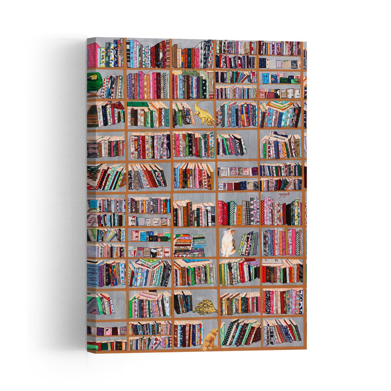 Whimsical Library Friends Contemporary Cat Architecture Wall Art Print 1 Piece Wrapped Canvas Wall Art, 60.96cm H x 40.64cm W