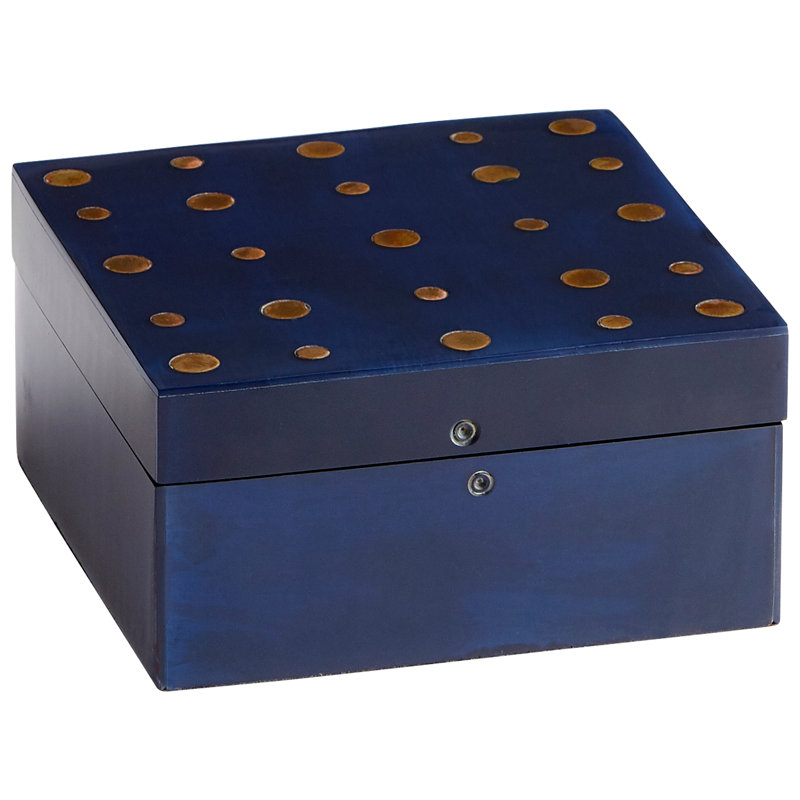 Dotty Wood Decorative Box, 2.5" H x 5.25" W x 5.25" D