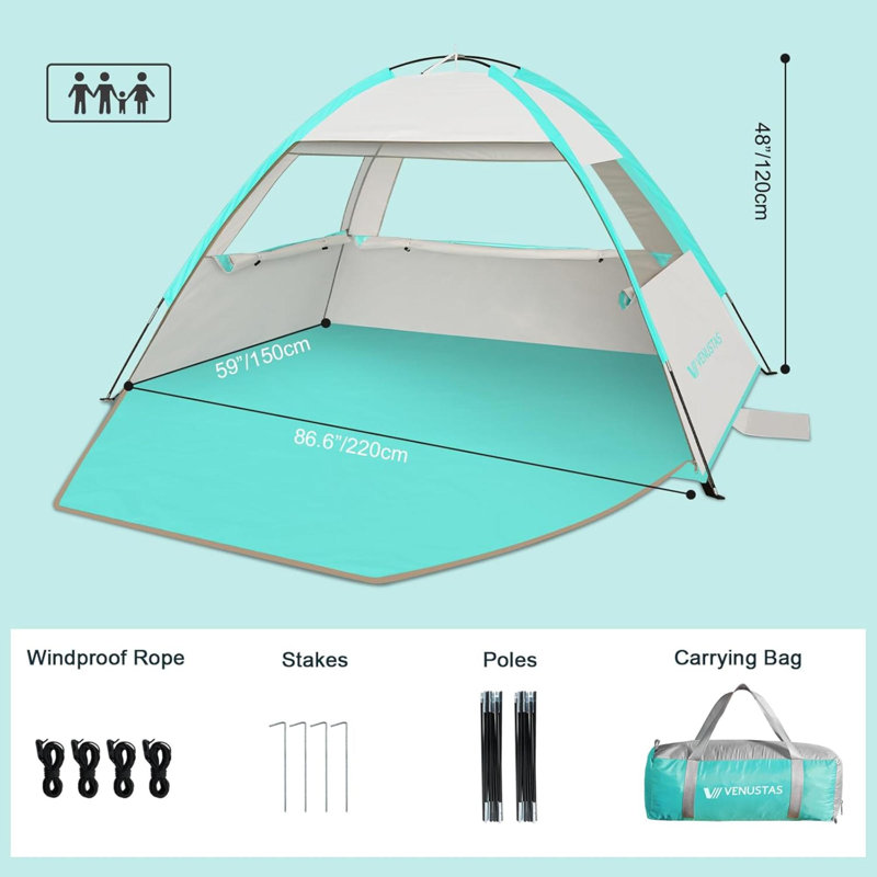 Tente de plage abri de soleil pour personne Protection contre les rayons UV, Sarcelle