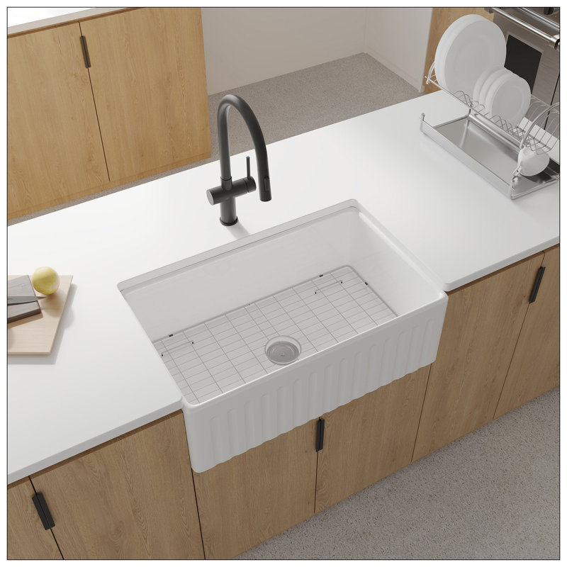 Évier de cuisine de ferme en argile réfractaire L 36 po x l 20 po avec grille et crépine