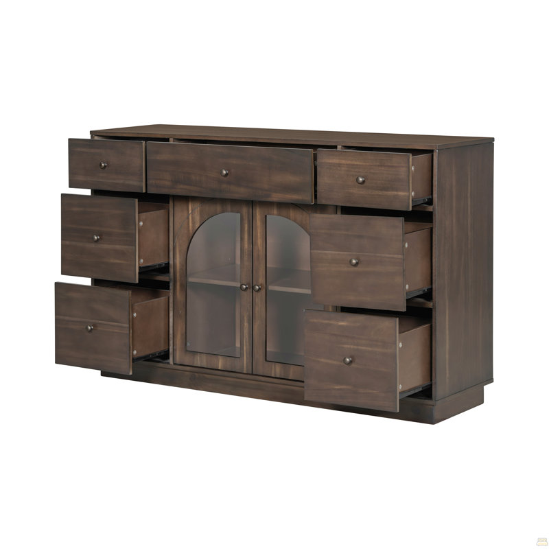 Armoire avec rangement, 2 portes et 7 tiroirs, Marron foncé