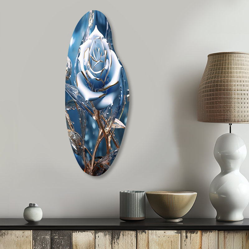 Cheshunt - Rose incurvé, art mural asymétrique en métal, H 30 po x l 11 po