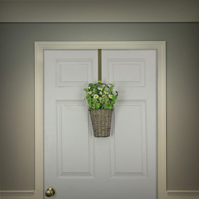 18" Woven Branch Wall Basket with Daisies and Berries