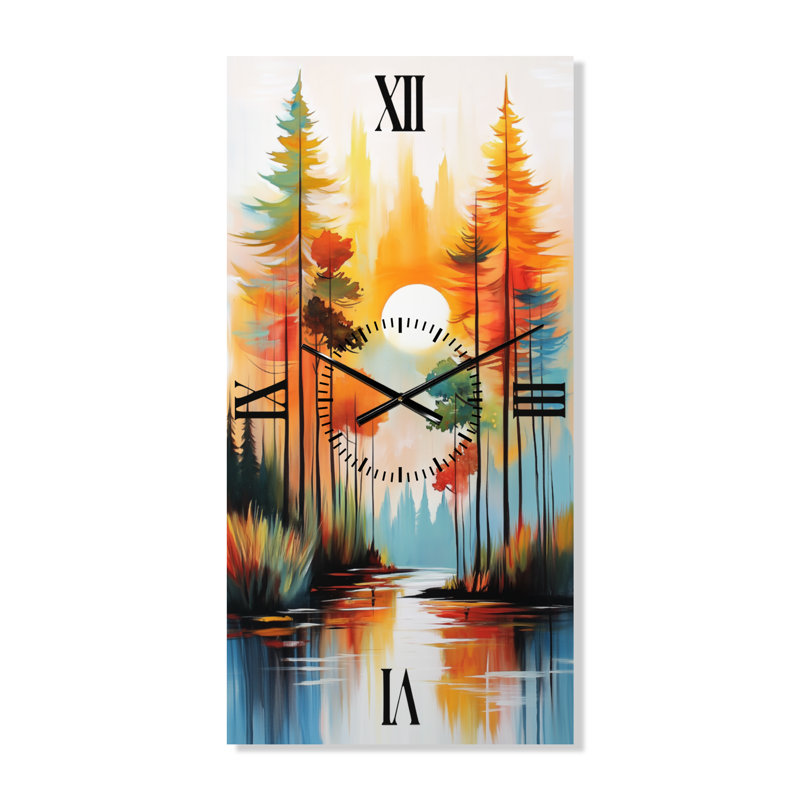 Horloge murale en métal Summit Sunrise Pines II - Lodge (sans tic-tac), 32" H x 16" W - Rectangle