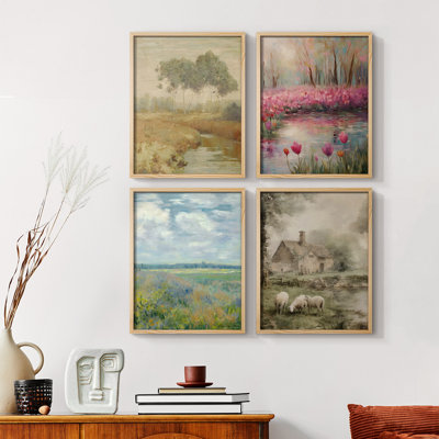 «Vintage Landscape Lxxxi», reproduction encadrée - ensemble de 4