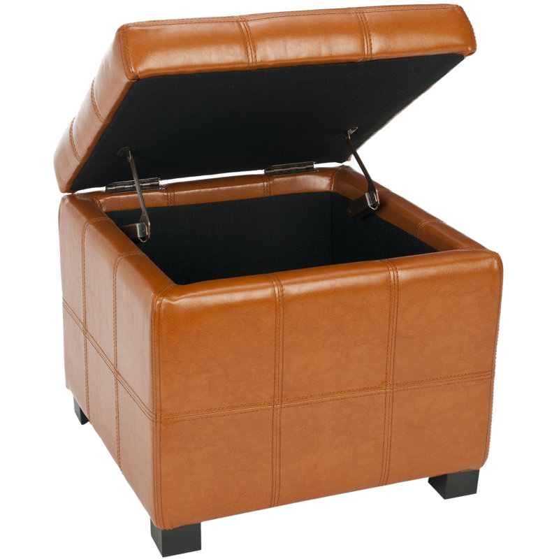 Repose-pieds carré avec rangement en similicuir de 18,3 po Graysie, Similicuir caramel