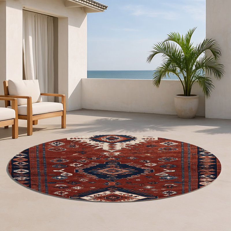Turkish Brown Indoor and Outdoor Area Rug, Round 5'