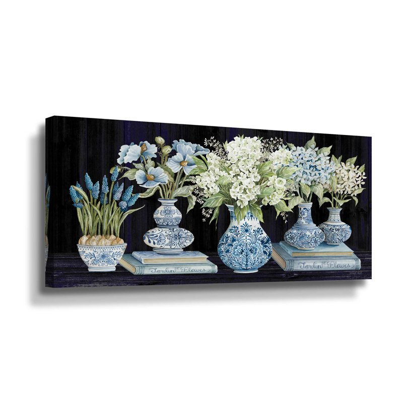 " Delft Blue Floral IV ", 6" H x 12" W x 2" D, Wrapped Canvas