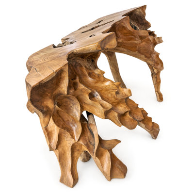 Carved Teak Leaf Console Table, 40"