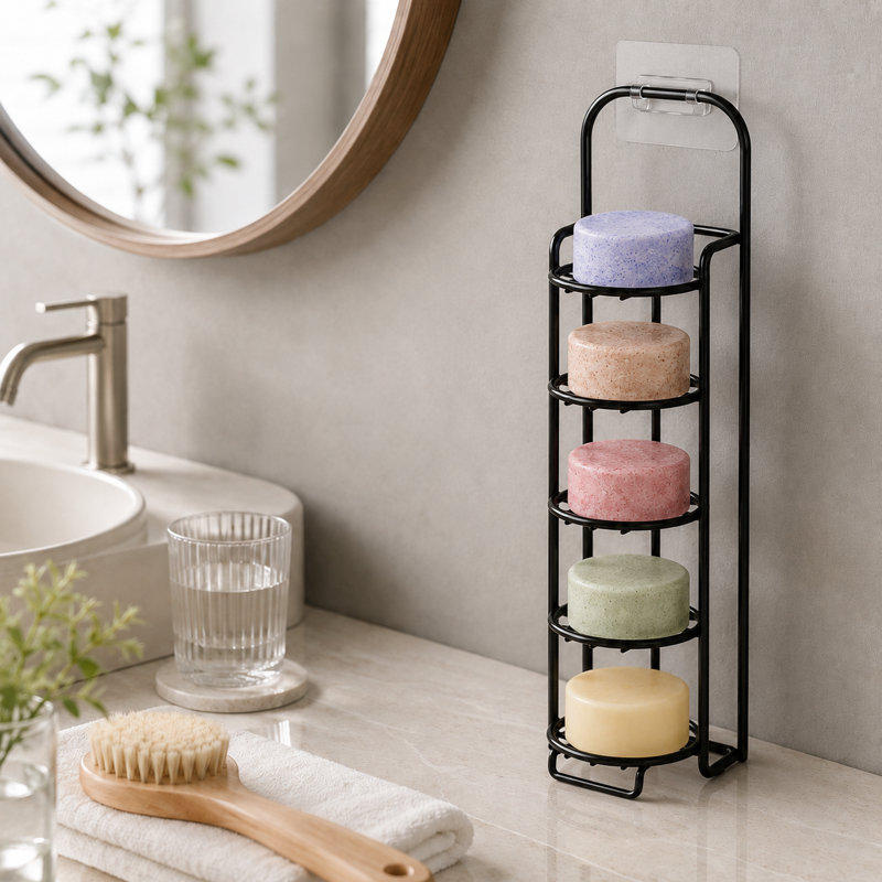 Porte-shampooing pour douche, porte-savon autonettoyant pour lavabo mural et de cuisine, porte-savon en acier inoxydable (noir)