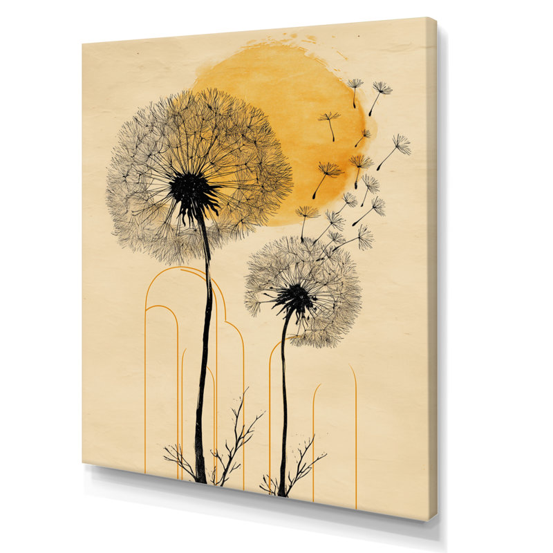 «Springtime Dandelion Sunset», art sur toile, motif floral noir, H 12 po x l 20 po, Toile tendue, Ne s’applique pas