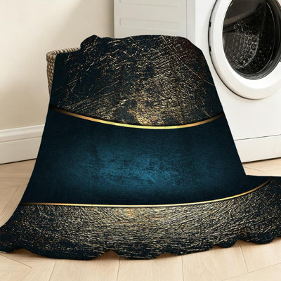 Jeté en flanelle dorée ultra douce en molleton, avec imprimé bleu simple