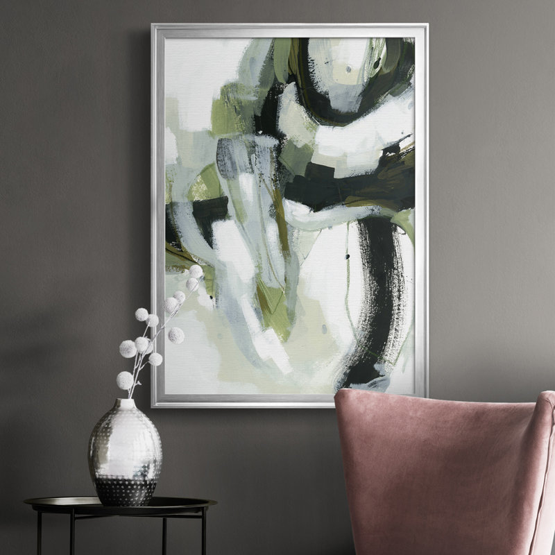 Toile encadrée de qualité supérieure vert onyx I - prête à être accrochée, H 36,5 po x l 26,5 po, Argent argent