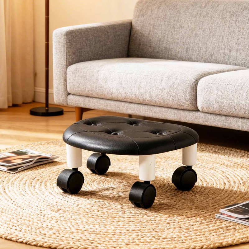 Tabouret d'appoint en plastique, chaise basse avec roulette pivotante à 360 °