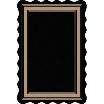 Scalloped 8x10 Rug for Living Room, Washable Easy Jute Indoor Outdoor Patio Carpet, Non Slip Farmhouse Geometric Rugs for Backyard Bedroom Entryway Dining Room, Black Taupe