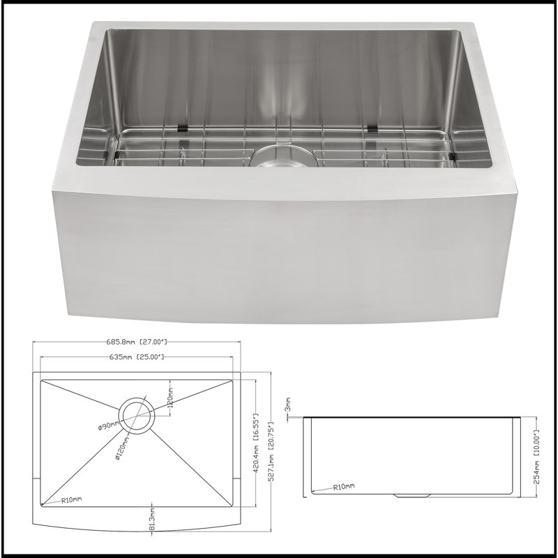 Farmhouse Kitchen Sink - Stainless Steel Apron Front Farmhouse Sink 10 Inch Deep 16 Gauge Single Bowl Kitchen Sink Basin
