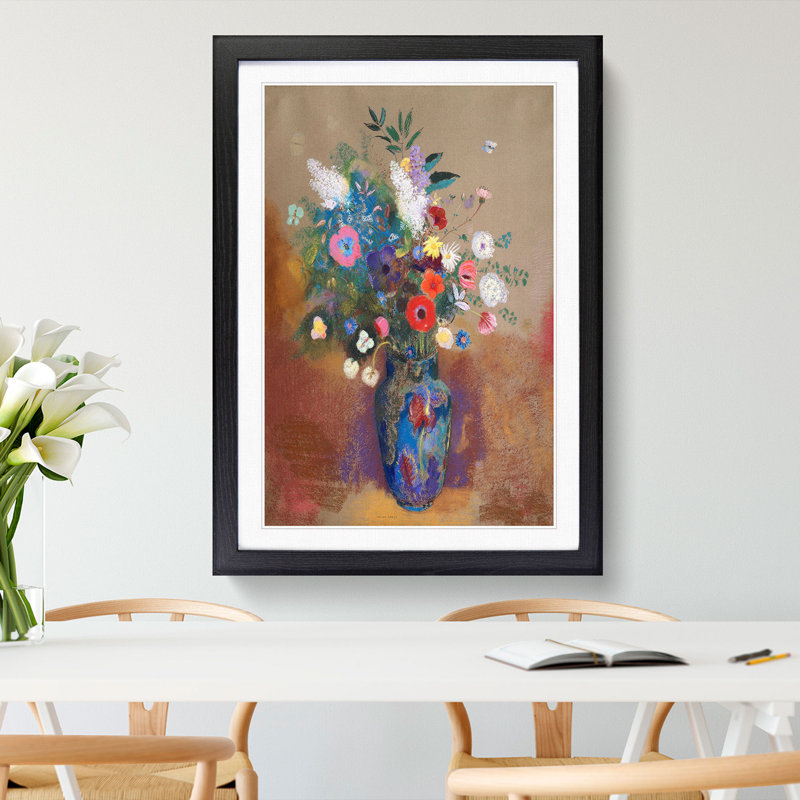 Vase of Flowers Vol.7 by Odilon Redon - Picture Frame Painting, 65cm H x 48cm W x 2cm D, Black Framed