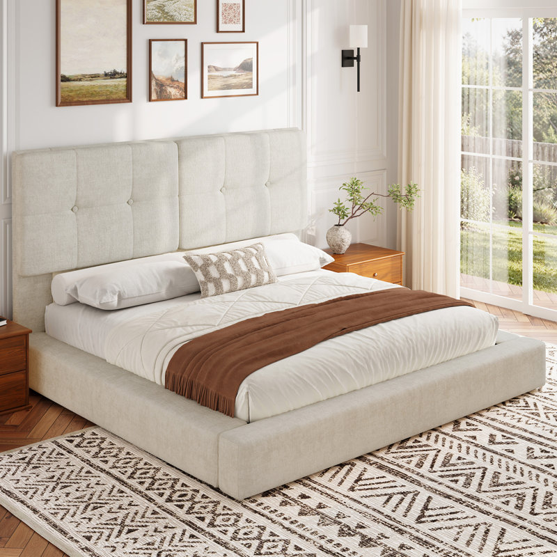 Structure de lit AirFrame avec tête de lit, lit plateforme tapissier en chenille, aucun sommier nécessaire, Très grand lit