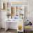 43" Wide Glass Top Makeup Vanity With Lighted Mirror And Power Outlets, White-346560947